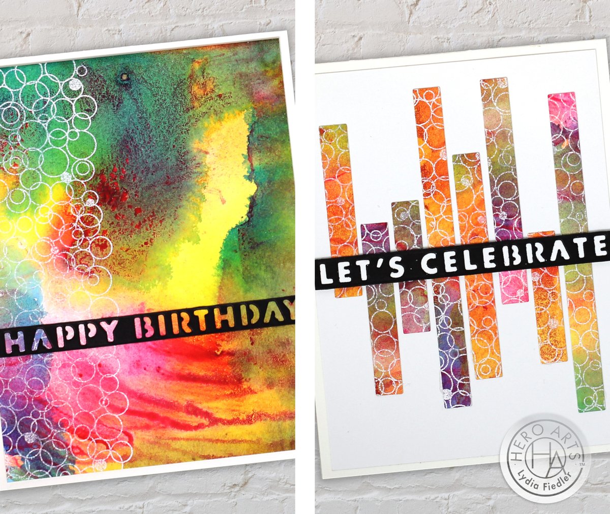 Time for a video and some bubbly mixed media fun! Watch as Lydia introduces our new Bubble Celebration Bold Prints background stamp to the Liquid Watercolor 'smoosh' treatment: heroarts.com/blogs/hero-art…