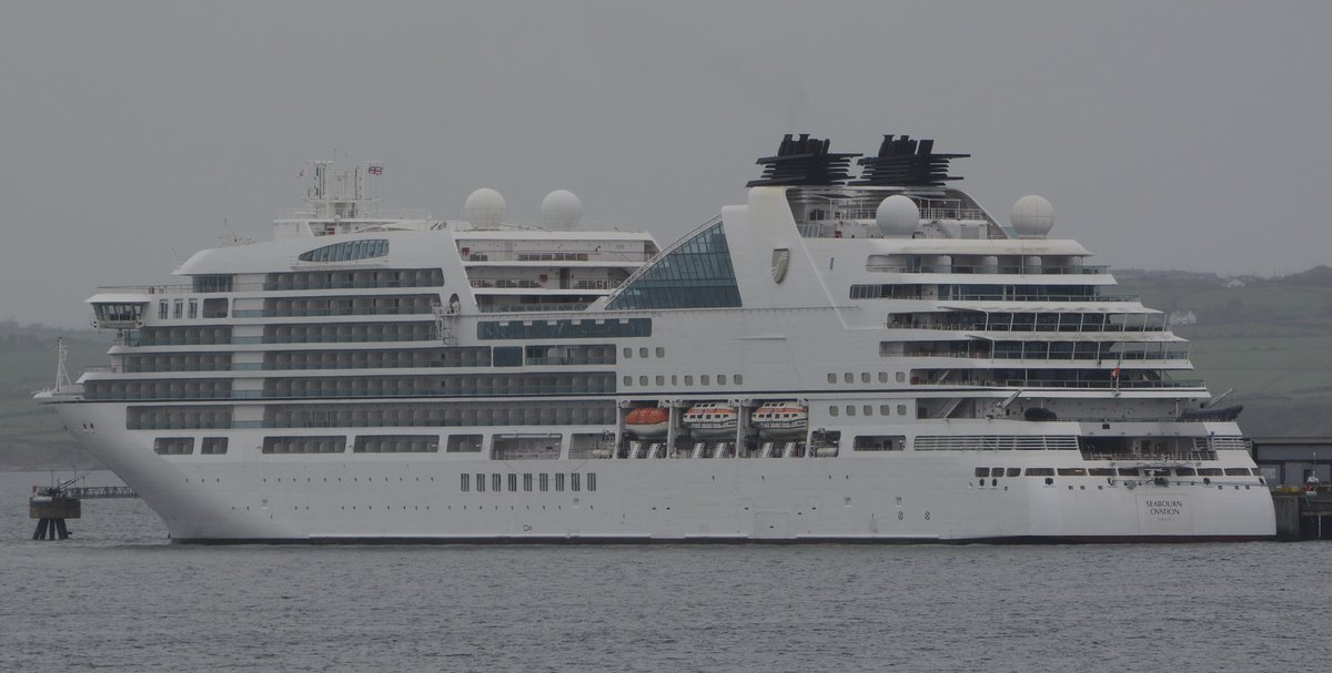 Seabourn Ovation moored in Holyhead today in rather dull drizzly conditions. @AngleseyScMedia @AngleseySights @VisitAnglesey #holyhead #anglesey #cruise #cruising @box_david 
See more about the ship here seabourn.com/en/gb/cruise-s…