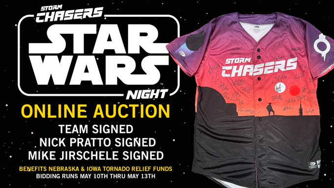Want a Star Wars jersey but couldn't make it to the game this weekend? Until 7pm TODAY, bid on jerseys signed by the 2024 team, Nick Pratto, and Jirsch himself! Proceeds benefit the @UnitedWay Nebraska & Iowa Tornado Relief Funds. 🔗: bit.ly/44Ezr9v