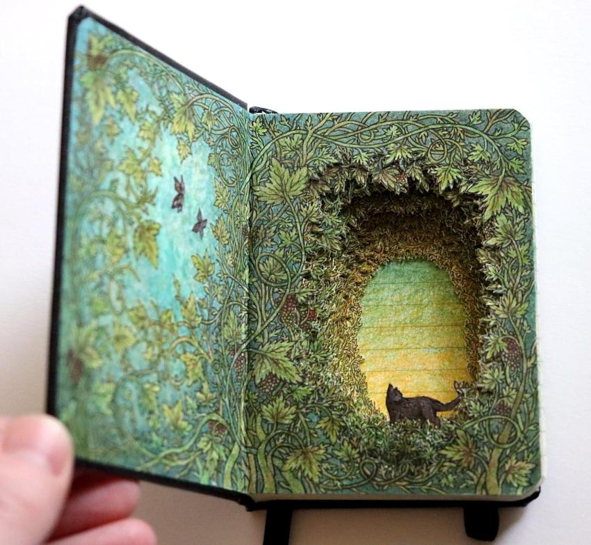 Artist Isobelle Ouzman carves intricate 3D illustrations into discarded books found in dumpsters, recycling bins, and local thrift shops #womensart