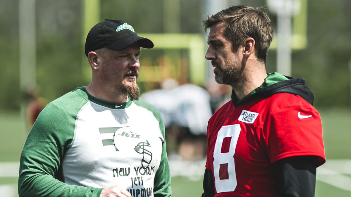 uSTADIUM's tweet photo. The #Jets made multiple attempts to replace Nathaniel Hackett this offseason, per @Connor_J_Hughes.

Connor notes that they were looking to hire someone above Hackett to run the show.

“Internally, there are legitimate concerns with Hackett’s ability to successfully run things.”

During camp last summer, Hackett would call a play and then Rodgers would completely change the play at the line.

Full article: https://t.co/Efw63Dk2nO