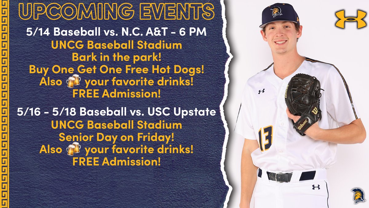 Baseball wraps up the regular season this week with four games. Come hang with us! #letsgoG Tuesday 🆚 N.C. A&T 🐶 Bark in the Park 🌭 Buy one, get one FREE hot dogs 🍻 Your favorite drinks! Thurs.-Sat. 🆚 USC Upstate 🎓 Senior Day before Friday's game 🍻 Your favorite drinks!