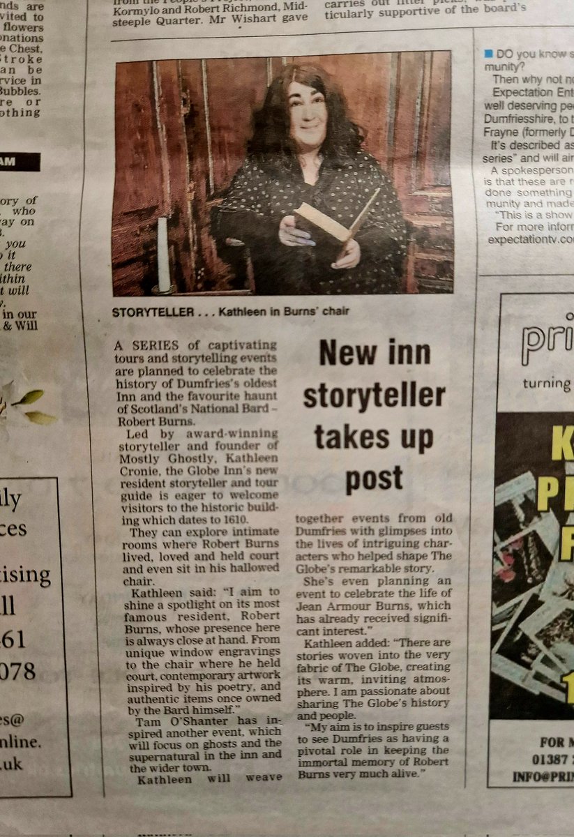 Great wee piece in the Dumfries Courier re: Kathleen's new role @TheGlobeInn1610 - thanks so much folks! Hope to welcome many of you to future tours and thanks for the amazing support so far! Please get in touch for more info. #scotlandstartshere #guidedtour #robertburns @DNG_24