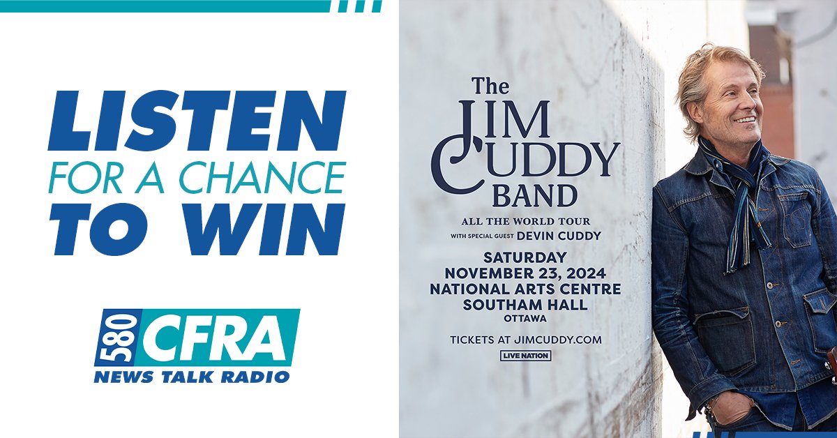 Congratulations to Victor Stolper! He won tickets on Ottawa at Work with Patricia Boal to see The Jim Cuddy Band - All The World Tour + special guest, Devin Cuddy November 23 at National Arts Centre Be listening tomorrow for another chance to win! 📲 nac-cna.ca/en/event/36767