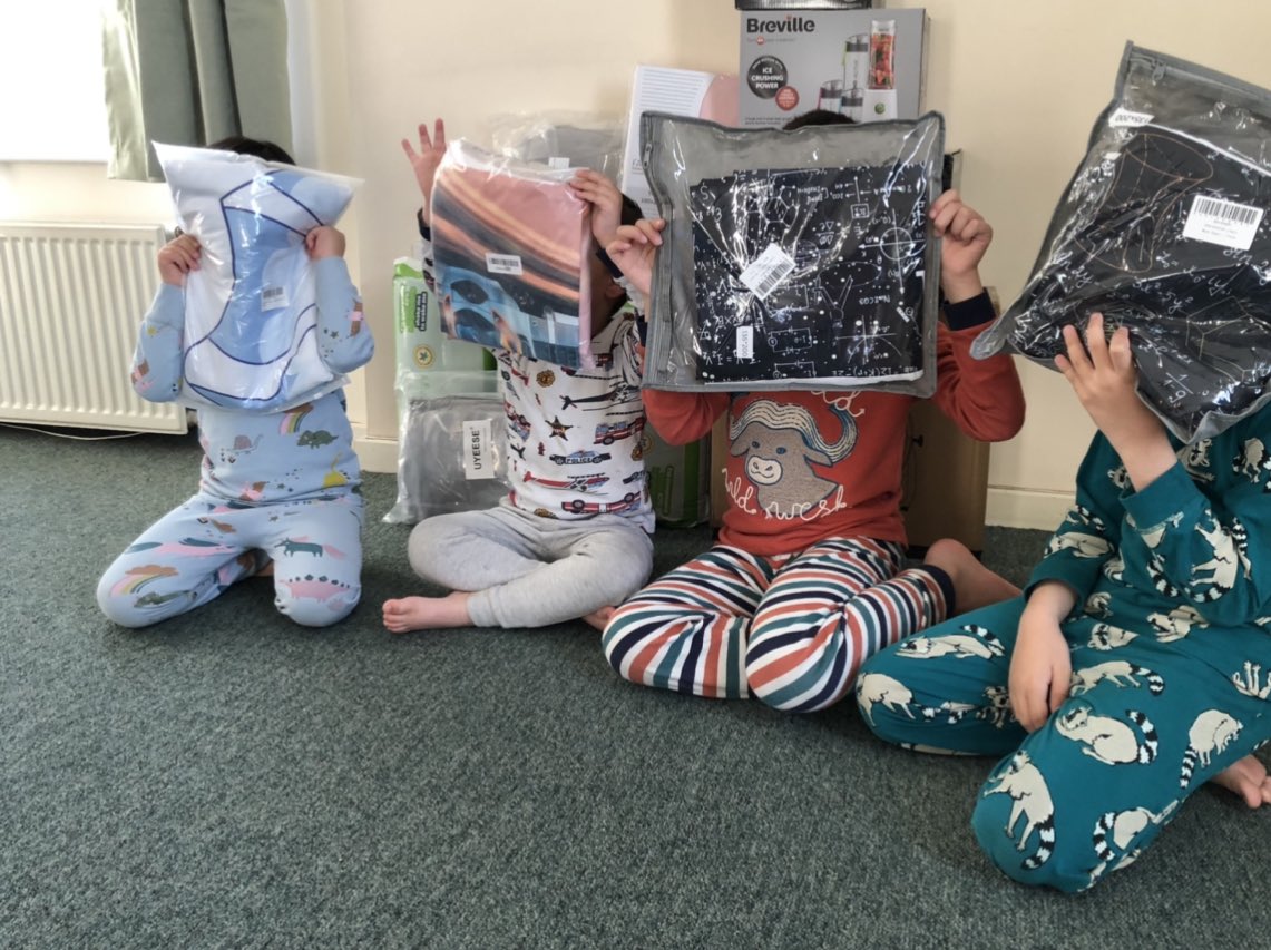 Sometimes it’s the little things ❤️ We have raised more than £2000 in donations and gifts to help Sadie and her children. But to begin with…the new bedding and duvet covers you bought for them arrived and they are a big hit!