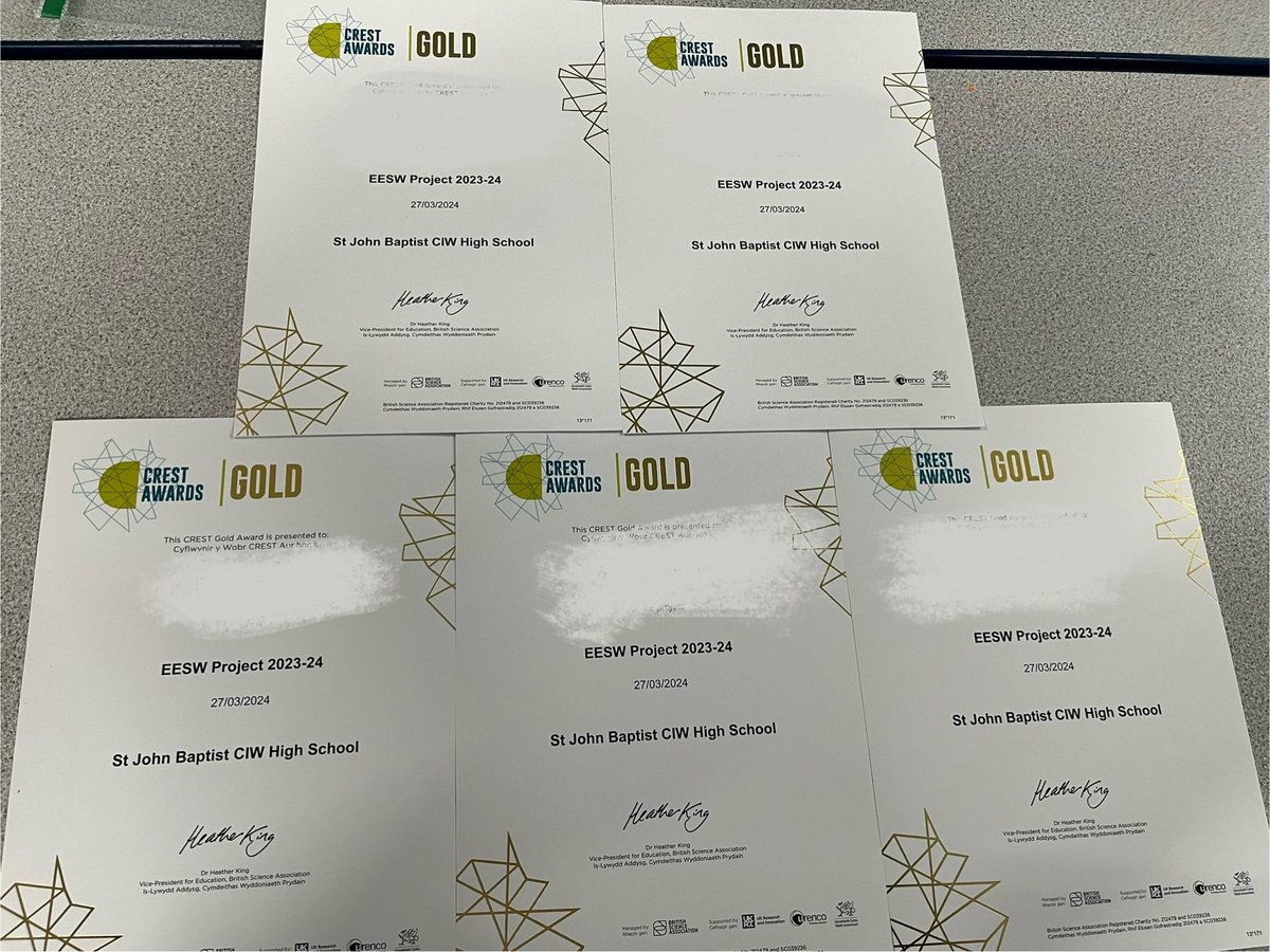 Well done to pupils in Year 12 who took part in the @EESWSTEMCymru project who have been awarded the Gold @CRESTAwards for recognition of completing a project that makes an original contribution to a STEM field of study. Super valuable for future careers!🏅@StJohnsAberdare