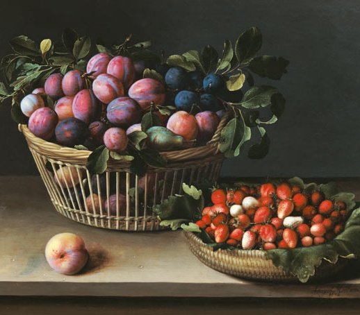 Basket of Plums and Basket of Strawberries, 1632 by Louise Moillon, French Baroque era painter #WomensArt
