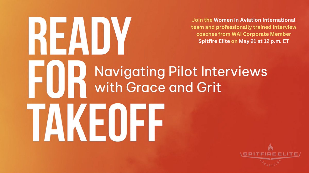 The Spitfire Elite coach will help you anticipate even the smallest details as you prepare for interviews so you can get the aviation job of your dreams, in any area of the industry.

Sign up at wai.org/events/wai-spe…. 

#IamWAI #WeAreWAI #WomeninAviation