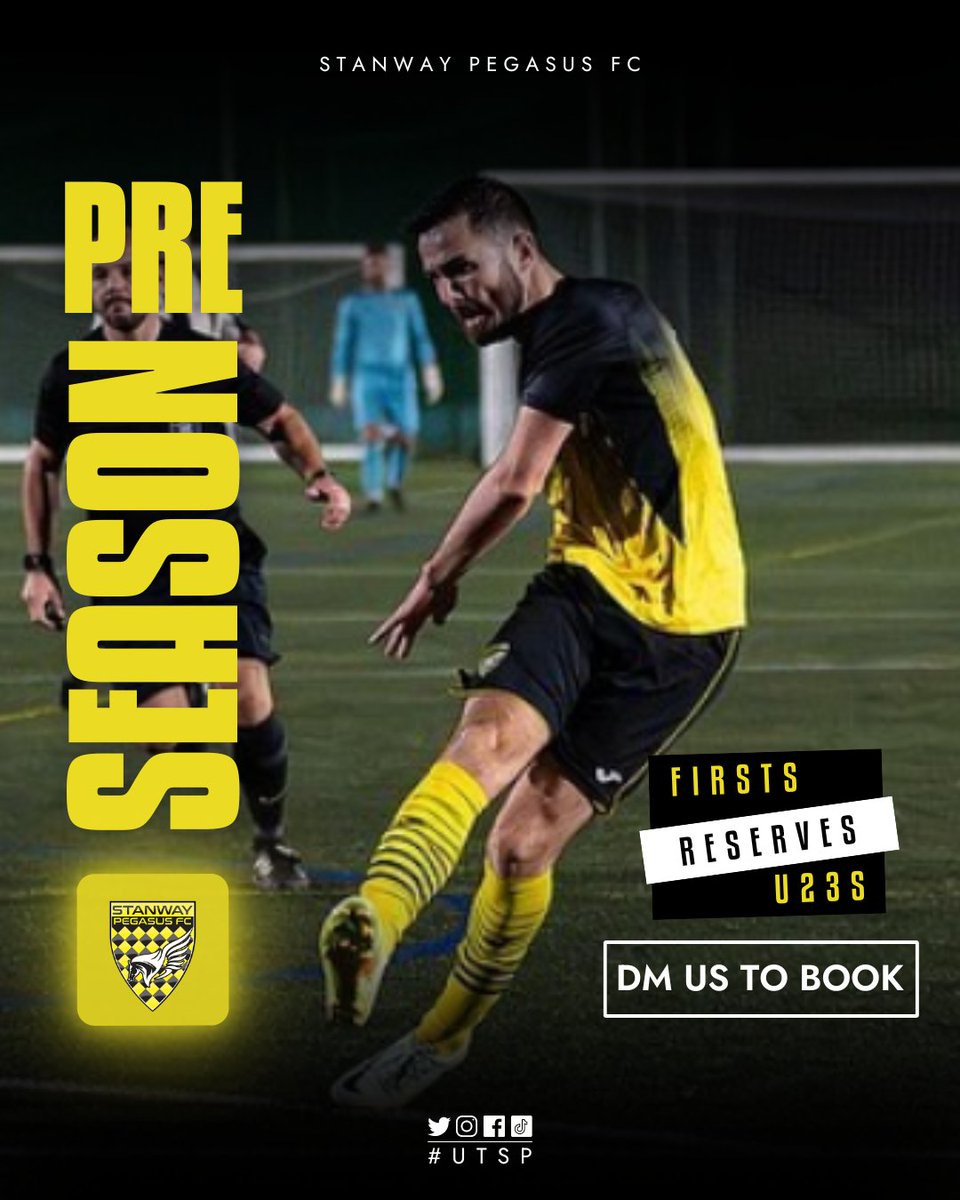 AFCPegasus_'s tweet photo. Pre-Season Friendlies🤝 

We're looking to fill our pre-season fixtures for our firsts, reserves and U23 teams this summer.

29th June
6th July
13th July
20th July
Can also do a midweek

Please DM us if interested.

#UTSP 🟡⚫️ https://t.co/Ta9hTPdzWL