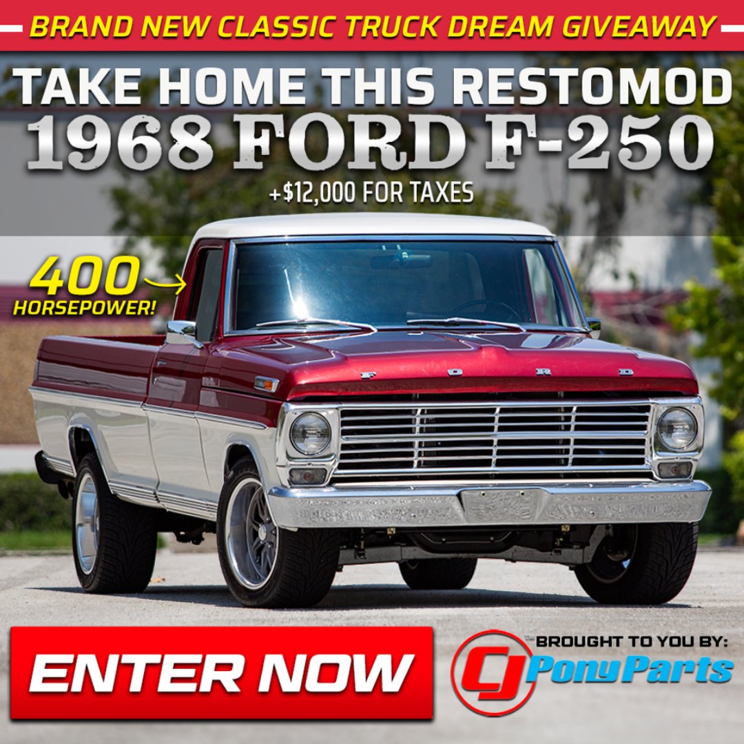 This is your last chance to support kids and veterans' charities while winning the 400-HP '68 Ford F-250 Restomod! A masterpiece with custom paint, carbonized wood bed from #BedWood, and Kindig handles. 🙌

Enter now at #DreamGiveaway with code BW0723K. bit.ly/45cE0r9