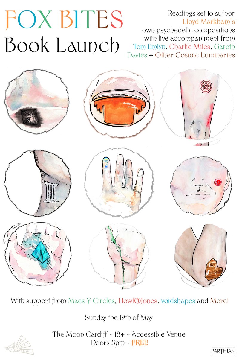 Sun 19.05
'FOX BITES' BOOK LAUNCH with LLOYD MARKHAM
Readings to experimental live acts
TOM EMLYN, CHARLIE MILES
GARETH DAVIES, MAES Y CIRCLES
HOWL &amp; JONES, VOIDSHAPES
5pm-10.30pm 18+ free!

See you all soon x