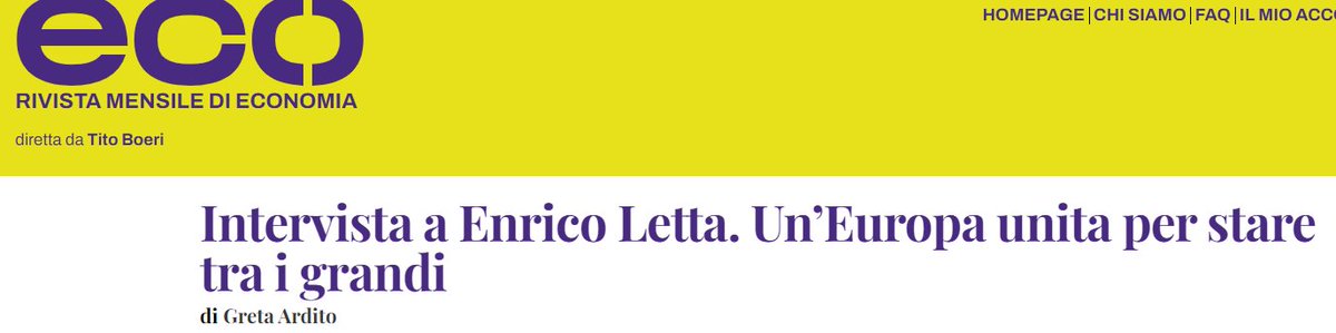Appena letta l'ottima intervista di @greta_ardito a @EnricoLetta. Quattro idee che ho trovato particolarmente interessanti (ce ne sono tante!): -rafforzamento del mercato unico europeo per maggiore sicurezza e benessere economico diffuso -integrazione finanziaria - veicolando…