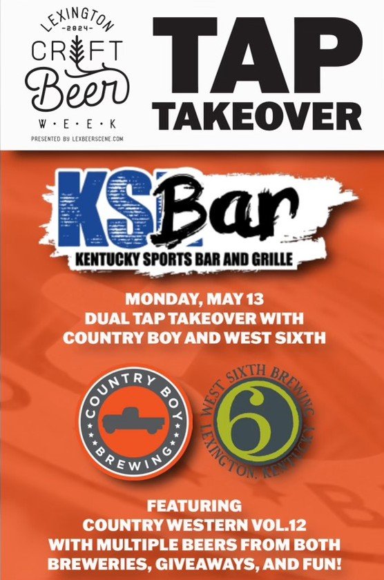 Our friends at West Sixth & Country Boy Brewing are taking over the joint for Lexington Craft Beer Week. Enjoy all the foamy goodness starting TODAY at 5pm.