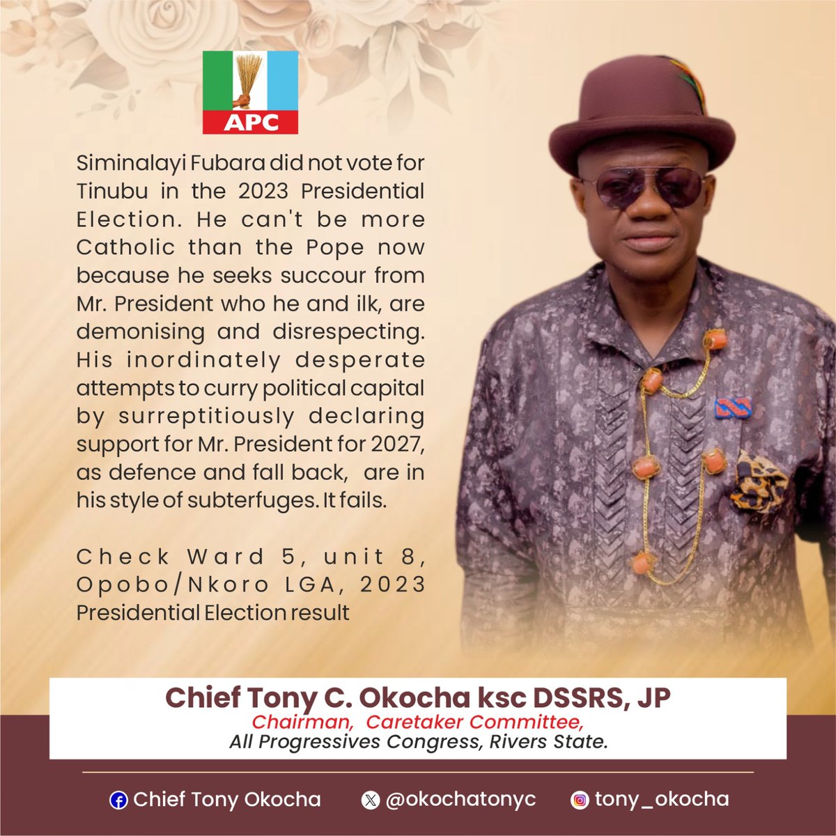 okochatonyc's tweet photo. Gov Siminalayi Fubara did not vote for President Tinibu in the 2023 Presidential Election. https://t.co/JZmj2x7qmC