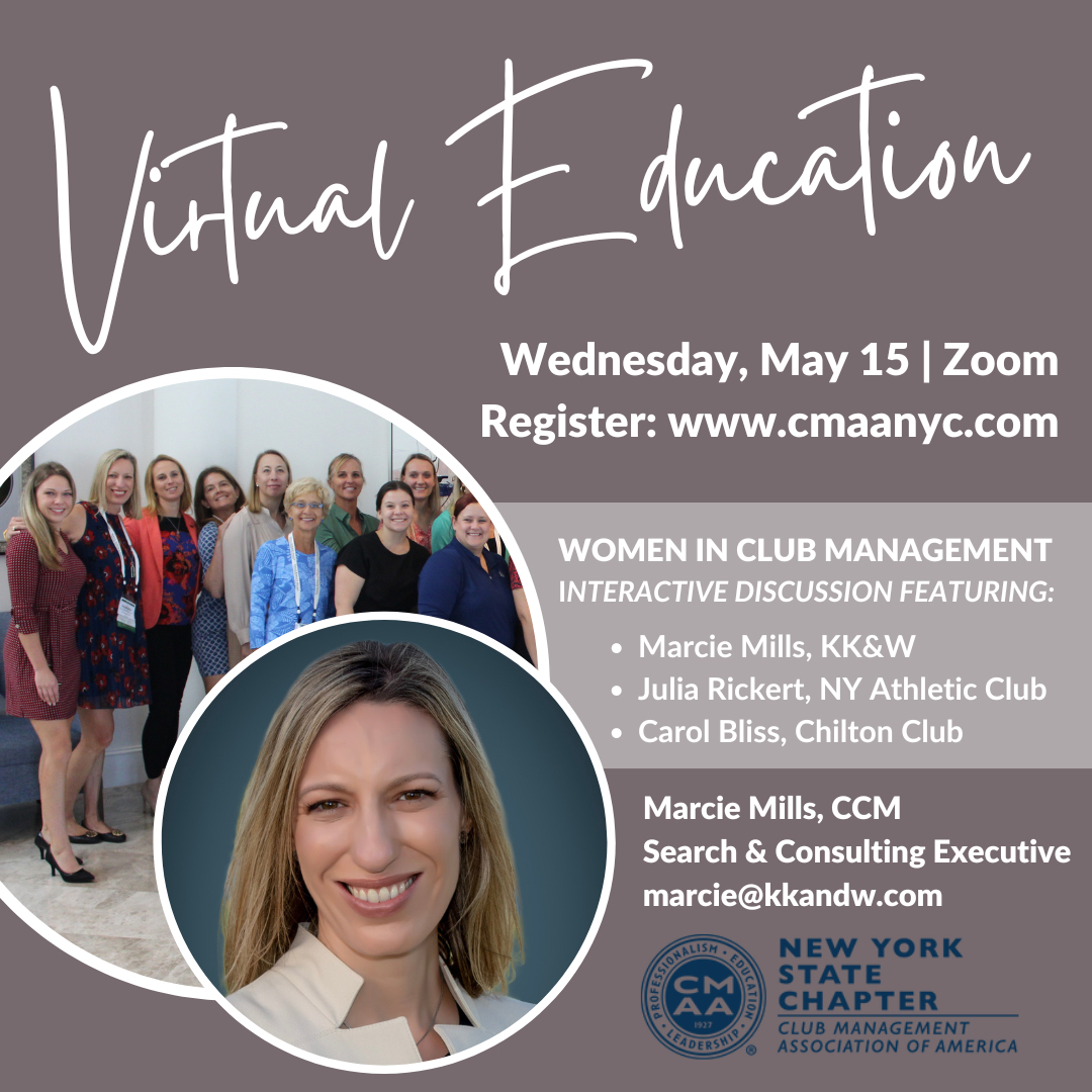 Marcie Mills will be involved in an interactive discussion on the topic of Women in Club Management with the CMAA City of New York Chapter. Registration info: bit.ly/3QLd4cW
#ClubManagement #ClubLeadership #ClubCareers #CMAA #HospitalityManagement #HospitalityCareers