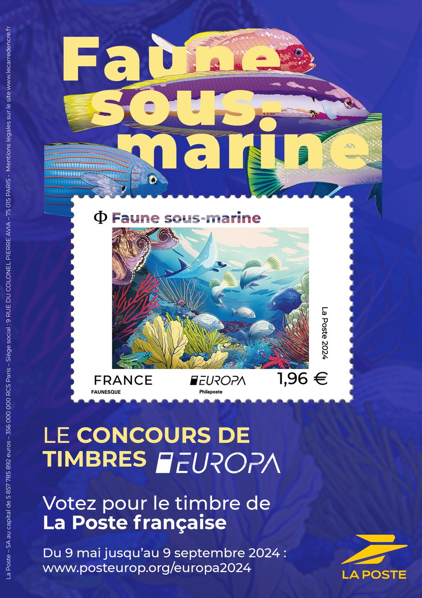 🐟Concours de #timbres Europa : votez pour le #timbre de La Poste Française sur posteurop.org/europa2024
🗳️ Du 9 mai au 9 septembre 2024 

@OceanoMonaco @oceanmarine @WWFFrance 
#ocean #faunesousmarine #philatelie