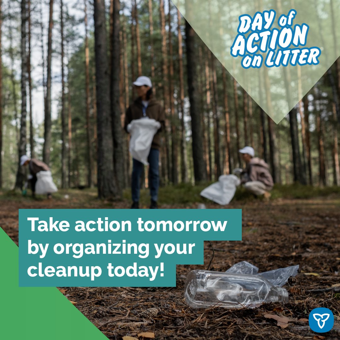 Follow this checklist to organize a cleanup day for tomorrow’s #DayOfAction on Litter! 🌎 Pick a cleanup site 🛠 Gather equipment 🚮 Plan a disposal method 🚧Provide safety info 💻 Promote your event Don’t forget to report the results of your cleanups: ontario.ca/form/litter-cl…