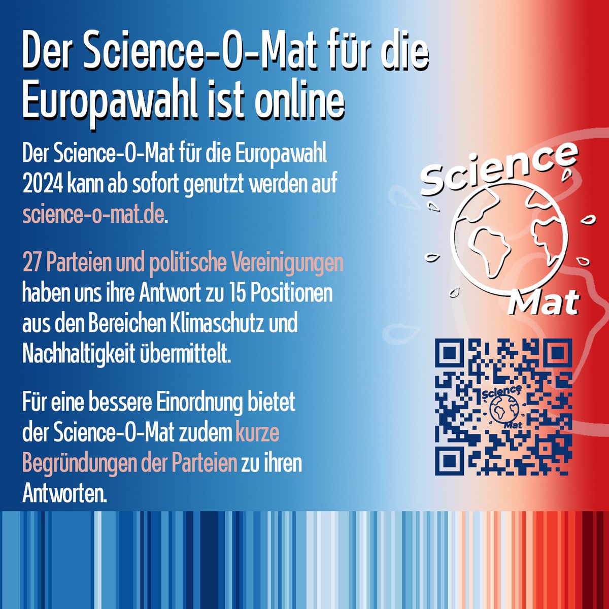 Wahlomat goes Nachhaltigkeit: Der #ScienceOMat zur Europawahl ist online! Jetzt kannst Du deine Klima-Positionen mit denen der antwortenden Parteien abgleichen ➡️ science-o-mat.de ⬅️