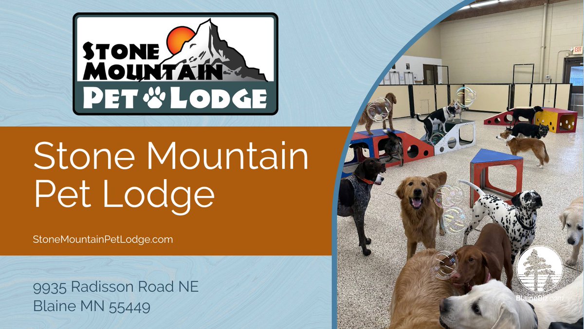 Spotlighting Local Businesses in Blaine for National Small Business Month! Today, we're featuring Stone Mountain Pet Lodge. Visit 9935 Radisson Road NE for top notch pet care services. From lodging to daycare, grooming to training, they've got it all! StoneMountainPetLodge.com