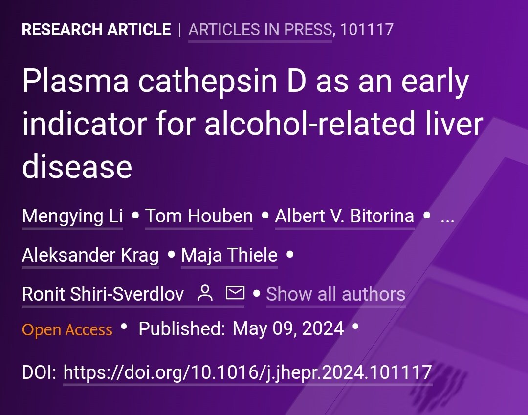 🟪NEW Article in press❕ Plasma cathepsin D as an early indicator for alcohol-related liver disease 🔓#OpenAccess at 👉 jhep-reports.eu/article/S2589-… #LiverTwitter #ALD