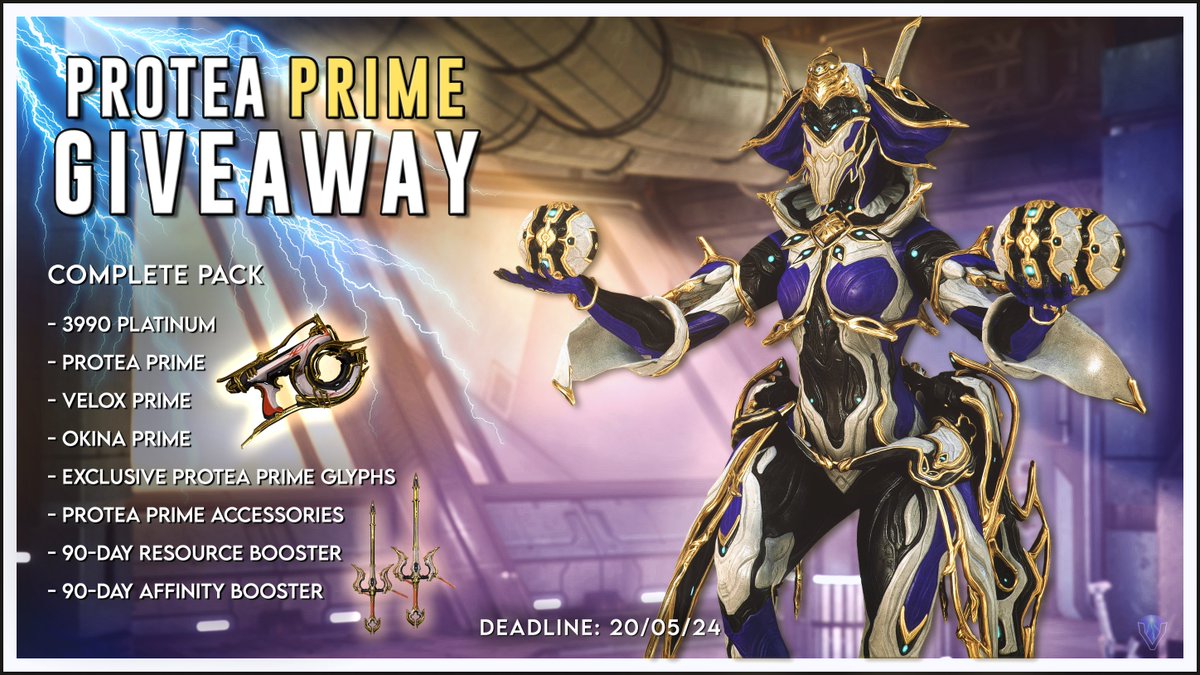 TheVarlinator's tweet image. ⚡️PROTEA PRIME GIVEAWAY⚡️

Thank You @PlayWarframe for providing me 1 x COMPLETE PACK to send to a lucky Tenno!

▶️HOW TO ENTER:
- Follow
- Like &amp;amp; RT (No QRTs)
- Comment below with your IGN and platform

Winner will be chosen by TwitterPicker.

⏰DEADLINE: 20/05/24

Good Luck! 👍
