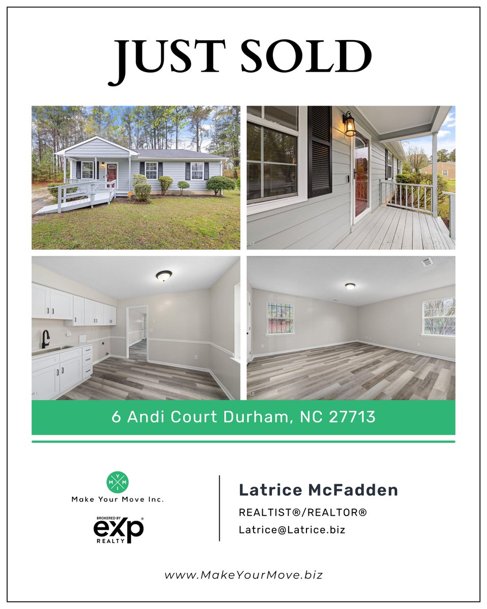 Thinking of Selling? This stunning home at '6 Andi Court Durham, NC 27713' just sold with Latrice McFadden's expertise! Let Latrice at Make Your Move Inc. help you achieve your real estate goals.  #homeseller #MYMI #durhamnc #MakeYourMove #LatriceIsYourRealtor #DurhamRealEstate