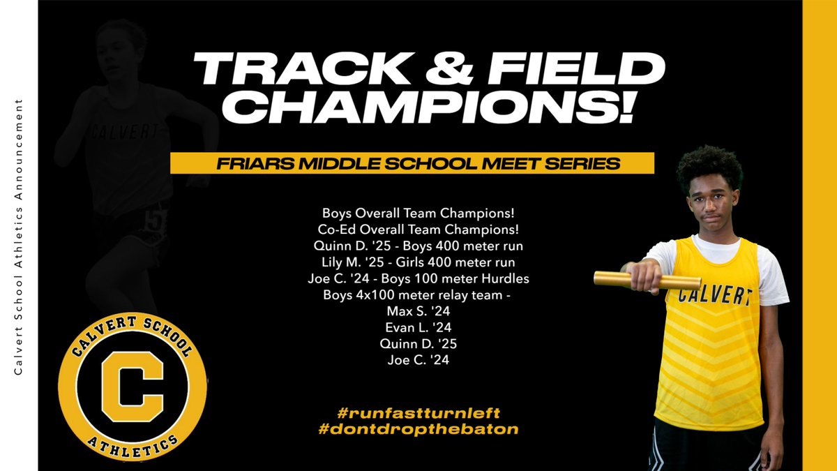 CS_MightyBees's tweet photo. Shoutout to the 3rd championship team we had this spring. Congrats to the Track & Field team on their continued success. The team competed in the "Friars Middle School Series" Meets, & for the 3rd straight season they brought home team titles, plus some event title
#GoCalvert https://t.co/TwF2fjD2NN