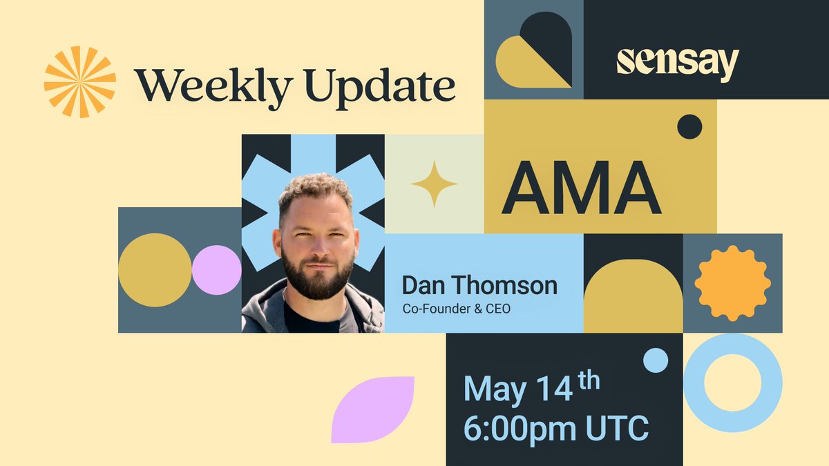 📣 Join us for this week's Sensay AMA with our Co-Founder & CEO, Dan Thomson @vagrantcrypto! Dive into the latest Sensay developments and have your questions answered live! Plus, we have $100 in $SNSY for the most insightful questions! 🗓️ Date: May 14th, 6:00pm UTC 🔗 Set your