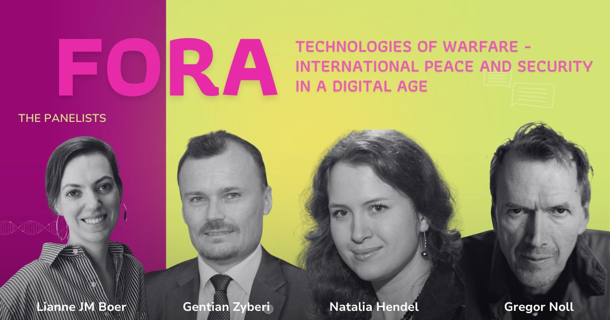 🎙️The fourth fora of #ESIL2024Vilnius explores the Technologies of Warfare - International Peace and Security in a Digital Age. The debate will be led by Gregor Noll with excellent presentations from Gentian Zyberi, Natalia Hendel and Lianne JM Boer.