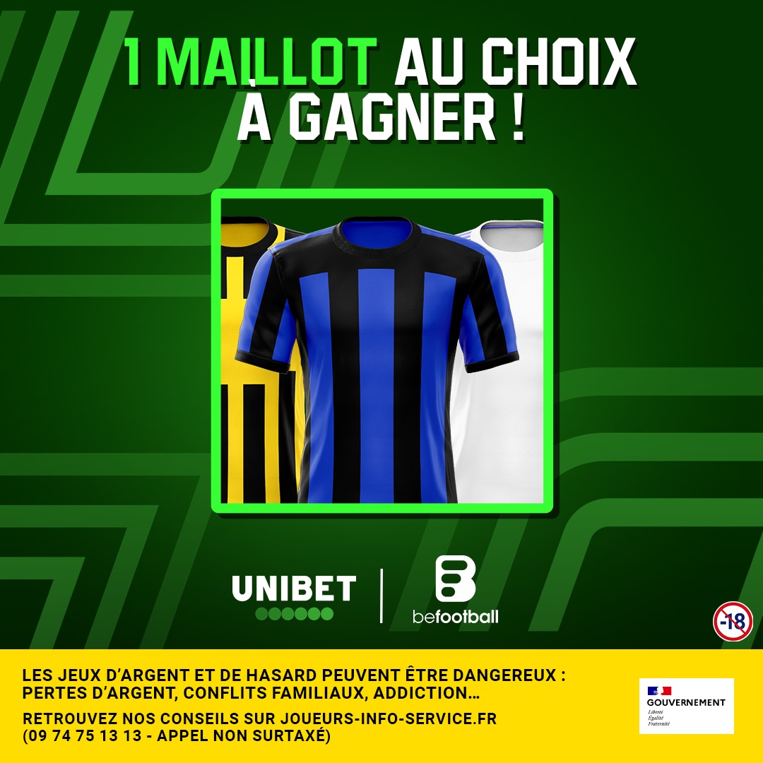 ON T'OFFRE LE MAILLOT DE TON CHOIX 🤩🎁

Pour participer, c'est tout simple :

• RT + Follow <a href="/_BeFootball/">BeFootball</a> &amp; <a href="/UnibetFrance/">Unibet France 🔞</a> 

⏳ T.A.S le 18/05

Bonne chance à toutes et à tous 🍀