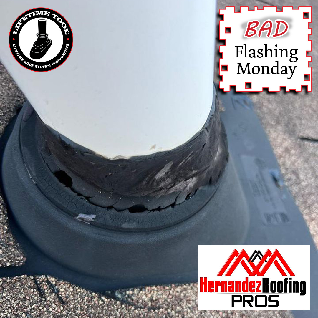 LifetimeTool's tweet photo. Another failed pipe flashing made with cheap elastomers. The Ultimate Pipe Flashing® from Lifetime Tool® is made from silicone and is 100% stable in the sun. Thanks to Ariel Blanco from Hernandez Roofing Pros, serving the DC Metro area, for the photo. https://t.co/IsU8UpQeYH. https://t.co/vZzCcVkClK