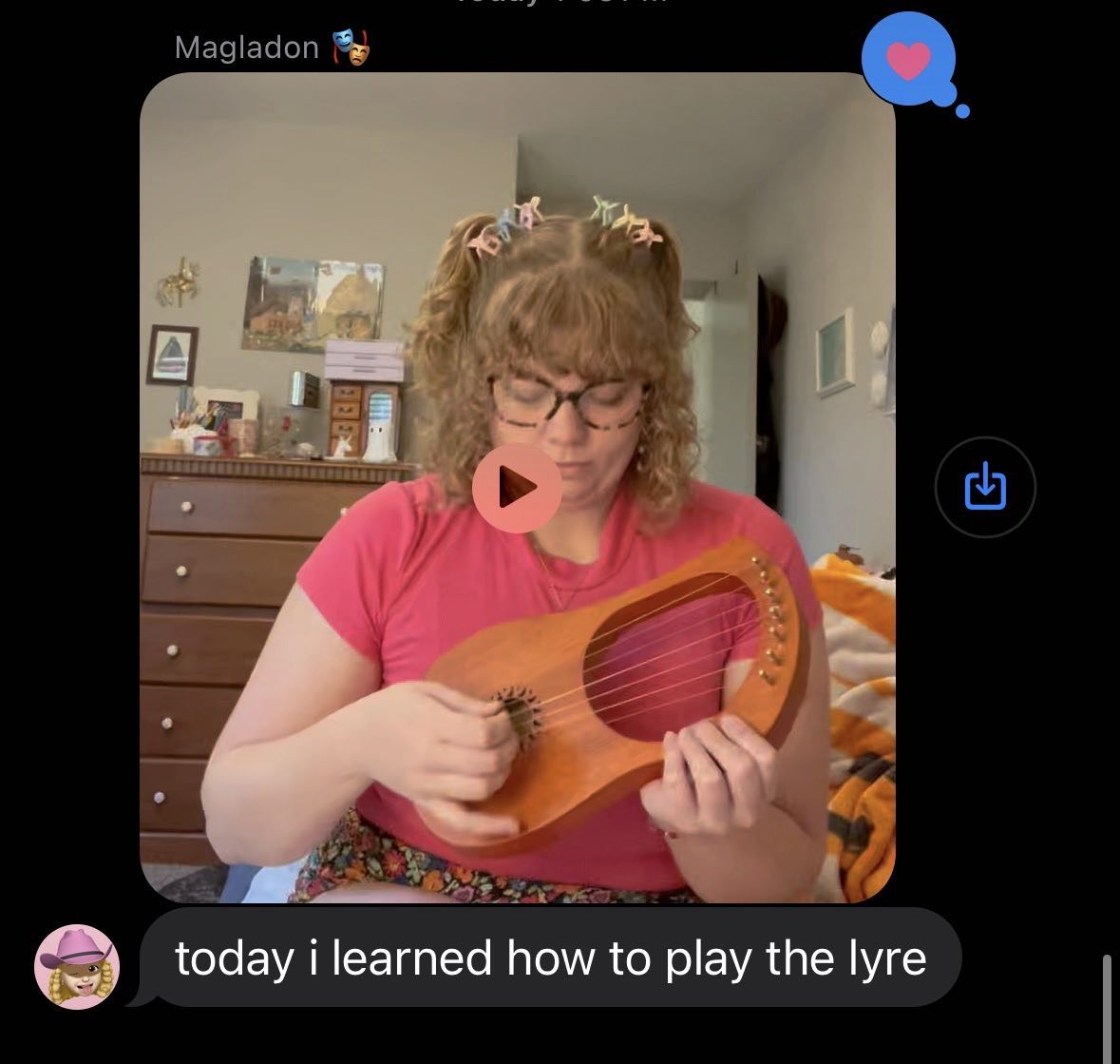 QuestingHour's tweet photo. Random messages to the friend group chat.. nothing is more Questing Hour aesthetic then Maggie learning the lyre 🩵 #myquestinghour #podcast #newepisode #update #music #musician #renfaire #renaissance #renaissancefaire #aesthetic #podz #lyre #ukulele #bestfriends #grouptext https://t.co/AxU5omKgvK