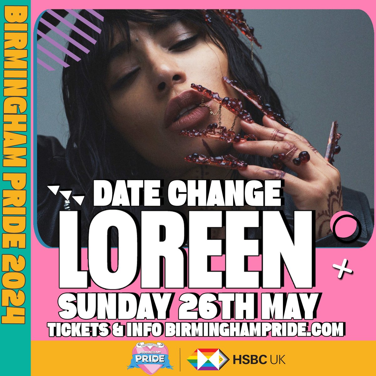 BirminghamPride's tweet photo. ⚠️ Important Update ⚠️
Due to unforeseen circumstances beyond our control, Loreen's performance will now take place on Sunday, May 26th, instead of Saturday, May 25th.
We are delighted that we’re still able to bring you an amazing performance from Loreen over the weekend! 
We’ve also added an ADDITIONAL artist, the fabulous LOUISE to our Saturday line up!
We understand that this alteration may cause some disruption to your plans, and for that we apologise. 
To ensure that you can still enjoy Loreen's incredible performance, we are offering two options for ticket holders:

1. Change Your Ticket Date: You have the option to change your Saturday ticket for a Sunday ticket. 
2. Or you can upgrade to a Weekend Ticket: We're offering a paid upgrade option that transforms your Saturday ticket into a weekend pass. This upgrade grants you access to both days of the festival.
To change your day ticket or upgrade to weekend tickets please complete this form by 18:00hrs on Friday 17th May: https://t.co/l31AWubvCl
Unfortunately we cannot offer refunds for Saturday tickets.

We look forward to celebrating with you at Birmingham Pride, and we assure you that Loreen's performance on Sunday, May 26th, will be worth the wait!
Please complete the form below to select what you'd like to do with your tickets. 

You can:
Change your Saturday ticket to a Sunday ticket - just fill out the form and our ticket agents will handle the rest for you!

Upgrade your ticket to a weekend ticket for the difference in price. To make a payment, please give Ticketsellers a call on 0121 472 6688 and a member of the team will be happy to help, or provide your number on the form below and they will be in touch.

Once the form has been submitted, they will review and process your exchange request.