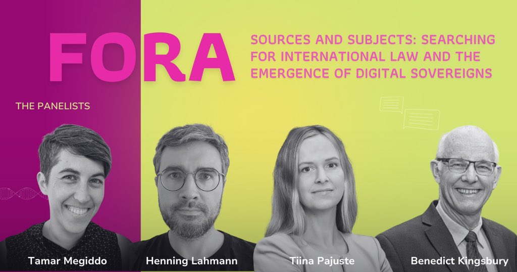 🦾The fifth fora of #ESIL2024Vilnius will be dedicated to the rethinking ofinternational law: Digital Sources, Subjects and Sovereigns.
 
What is the place of international law in the digital era?
 
Panelist: Tamar Megiddo, Henning Lahmann, Tiina Pajuste and Benedict Kingsbury.