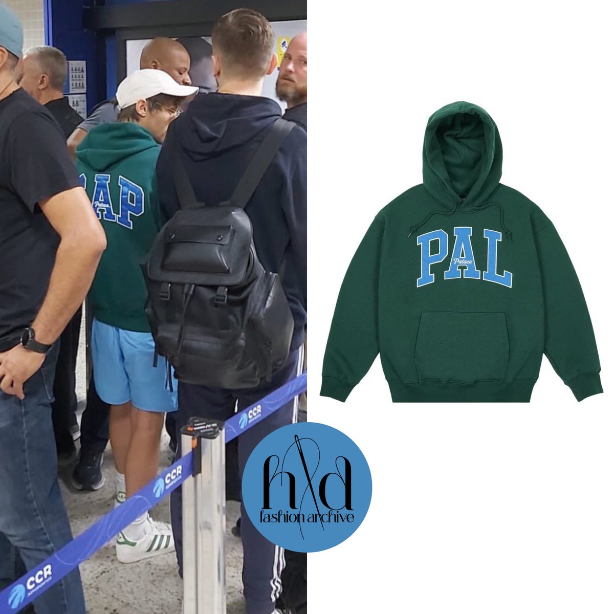 Louis was wearing a Palace x Gap Hoodie in Rain Forest in recent pictures of him at the airport. (May 2024) 🔗 goat.com/apparel/palace…