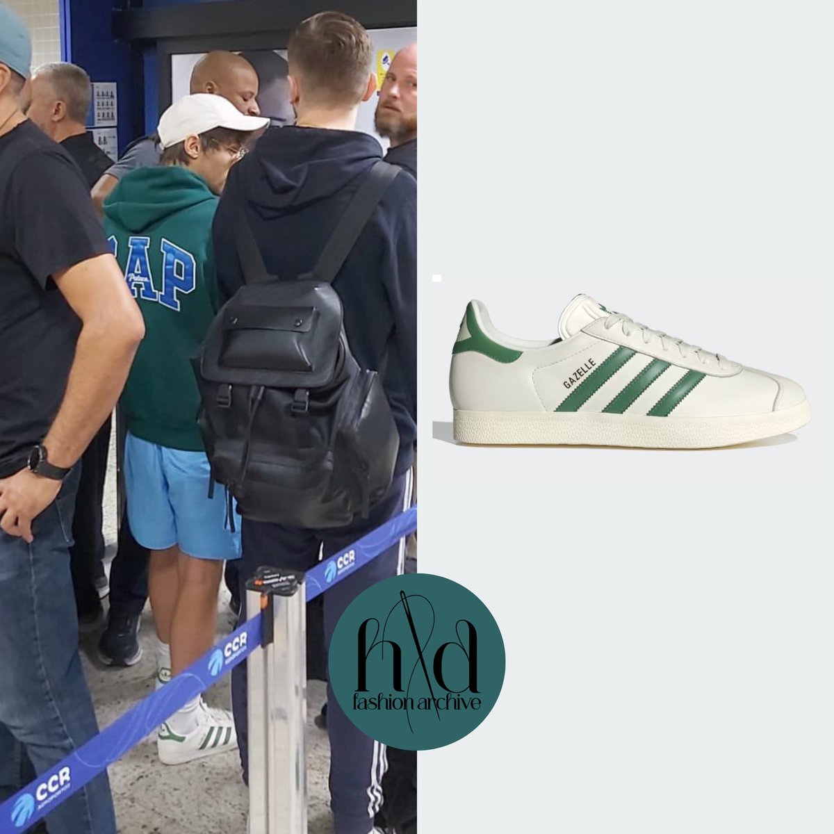 Louis was wearing a pair of Adidas Originals Gazelle in white and green while being at the airport recently. (May 2024) 🔗 adidas.co.uk/gazelle-shoes/…