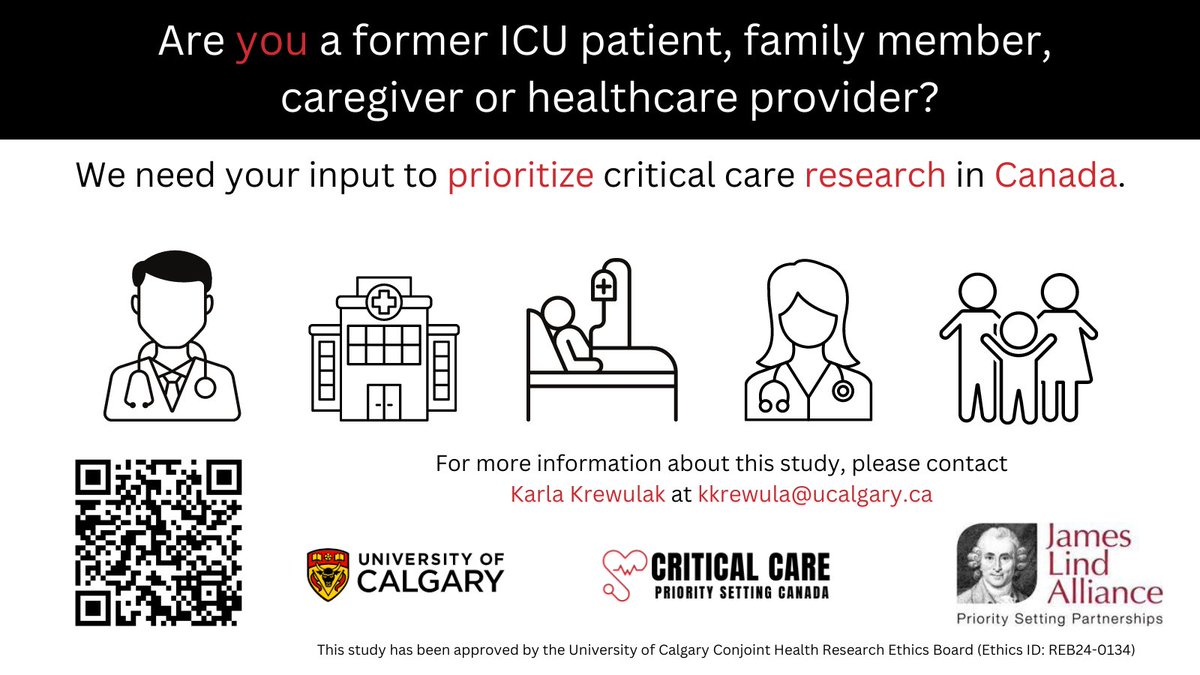 📢Calling all 🇨🇦 ICU patients, families, and clinicians! 🏥 Your voice matters in shaping research priorities. Participate in a quick 10-minute survey to share your questions on what research should focus on. Let's make a difference together! #PICU #ICU