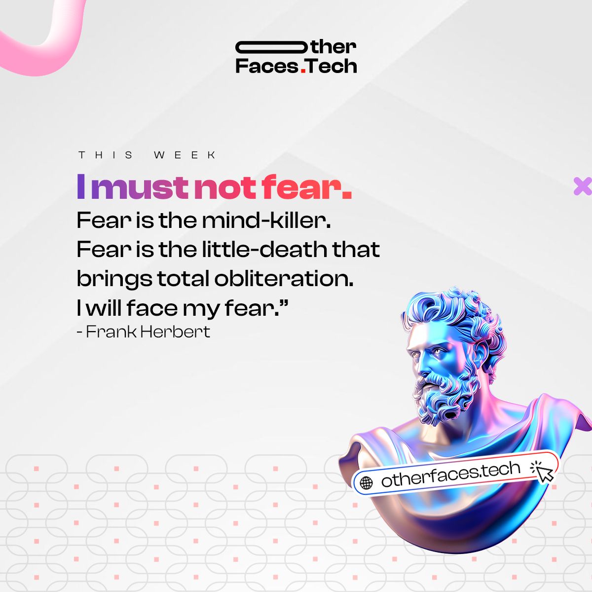 OtherFaces_Tech's tweet photo. How many times have you stopped yourself from doing what you want to because of fear? Repeat these words from Frank Herbert, and head into this week like the wonder you are! Face those fears!🚀🚀
#OtherFacesofTech
#MotivationalMonday https://t.co/6FfjSAg2K0