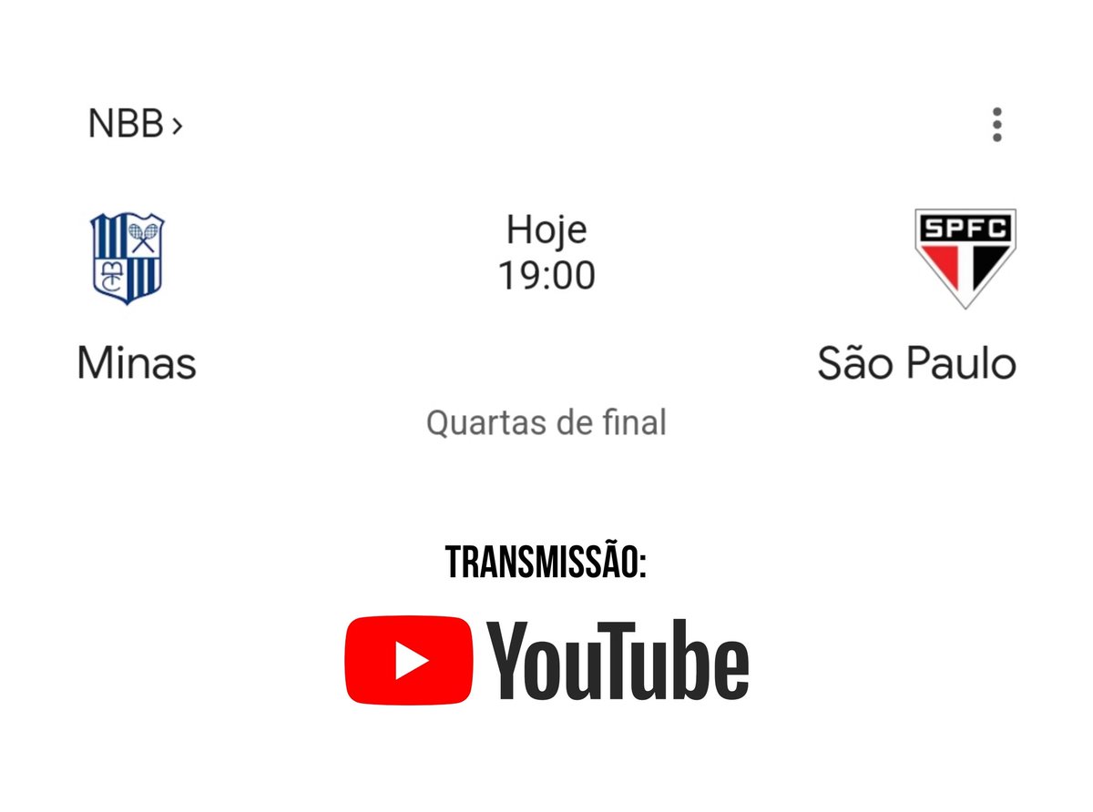 HOJE É DIA DE DECISÃO NO NBB! Minas e São Paulo decidem vaga nas semifinais às 19h, com transmissão gratuita. Quem perder, tá eliminado!