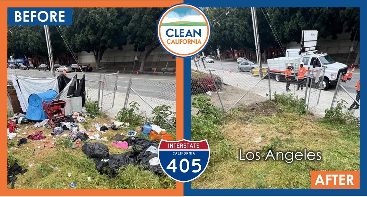 Since the start of Clean California in July 2021, Caltrans and others have collected more than 2.3 million cubic yards of trash statewide. This includes recently along I-405 and Pico Boulevard in Los Angeles. Please do your part to help #CleanCA. @CAgovernor @CA_Trans_Agency