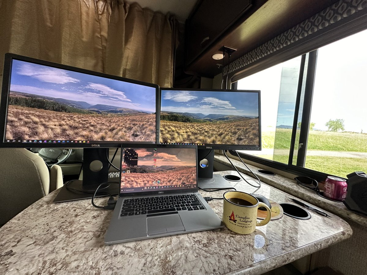Show me your work station. 

Here’s my remote work station! 

#rvlife #remotework