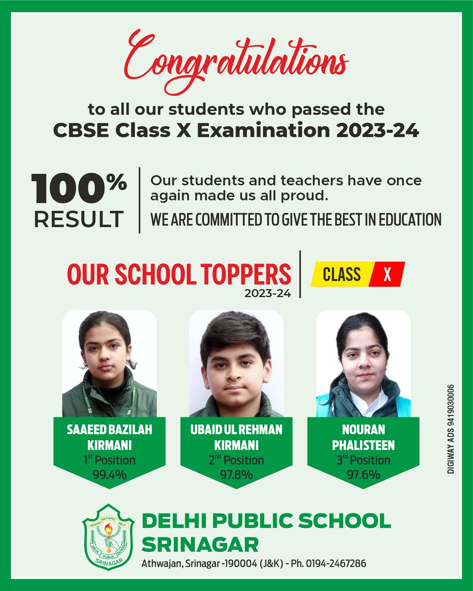 Our students of Class X do us proud yet again. Made possible yet again by persevering teachers, supportive parents, and above all our children whose tale of toil shines bright.

#dpssrinagar #CBSE #cbseresults2024
