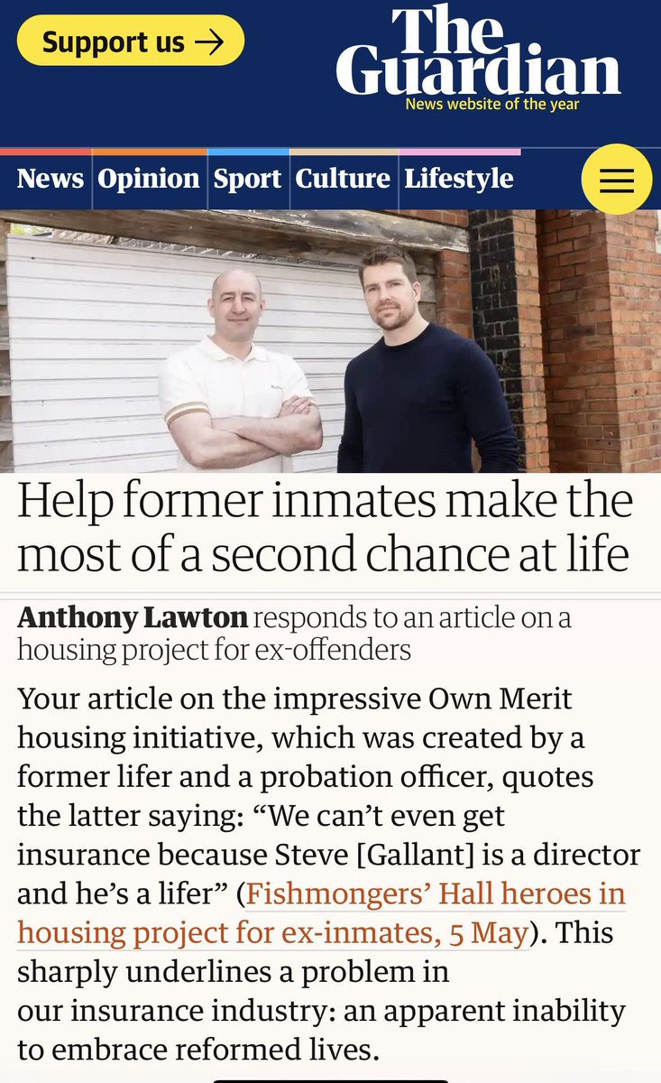 This important point about insurance for ex-offenders was picked up by Anthony Lawton and published by @guardian. We found many ex-prisoners who received job offers had to decline them due to extortionate car/moped insurance costs, even if their offence was not driving related.