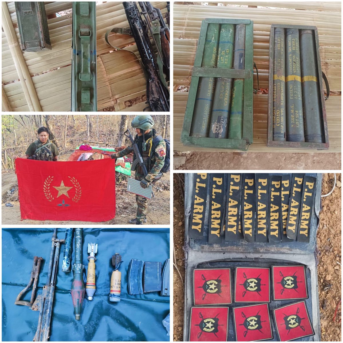 minkukizo's tweet photo. #Manipur 

🚨 Shocking Revelations! 🚨

PDF/KNA-B forces have recovered a huge cache of Indian government-made and supplied arms and ammunition in a Myanmar Junta camp in Myo Thit, Myanmar. This camp, though belonging to the Junta, was controlled by their allies, the PLA and NSCN-IM.

Recently, PDF/KNA-B fighters captured the Myanmar Junta camp in Myo Thit. This led to the deaths of cadres from NSCN-IM (Tangkhul Naga insurgents) and PLA (Meitei insurgents) who are allied with the Junta in Myanmar. PDF and KNA-B forces also captured many surrendered Junta soldiers. This news confirms a speculation from October last year:

🚨 LIBERATED CORRIDOR CREATED FOR EASY COMMUNICATION WITH MYANMAR BASE (10.10.2023) 🚨

Reliable sources indicate that VBIGs like KYKL, UNLF, and PLA are planning to shift arms and ammunition looted from Manipur State Police and Armed Police to Myanmar via Naga/Tangkhul areas with the help of MNRF and NSCN(IM) in Kamjong and Ukhrul districts. The frontal CSOs like AMUCO, UCM, AMSU, Arambai Tenggol, Meetei Leepun, and Meira Paibi are spearheading attacks on security forces to loot these arms.

These looted arms and ammunition are then collected by the respective frontal organizations and kept in safe places like club offices and other hideouts. With the changing security scenario in the state, the looted arms are being shifted to Myanmar using Naga-Tangkhul inhabited routes for safety.

The UNLF group adopted routes like Ingorourok-Heingangrok (Thoubal Dist), Lungthar Naga village-Saijang-Phailengjang (abandoned Kuki village)-Sampunram-Lairamphungga (Tangkhul Naga)-Kassom Road-Namli (Myanmar). Meanwhile, KYKL and PLA used the Itham-Moirangpurrel (Thoubal Dist)-Kassom Road to Namli (Myanmar). All Kuki villages in the area have been burned down, creating a liberated corridor with the mutual understanding of the Naga insurgents.

VBIGs are also training new recruits to revive their strength and continue fighting for a separatist cause. This alarming development calls for immediate action from authorities and the public to address this growing threat. ⚠️ @ThomasVLinge @sheehanj920 @newslaundry @Spearcorps @easterncomd @adgpi @IndiainMyanmar @BDUTT @ThePrintIndia @thewire_in @sardesairajdeep @NENowNews