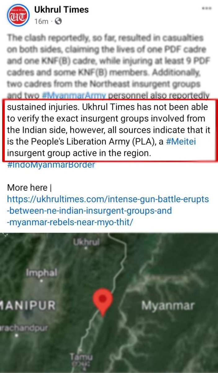 minkukizo's tweet photo. #Manipur 

🚨 Shocking Revelations! 🚨

PDF/KNA-B forces have recovered a huge cache of Indian government-made and supplied arms and ammunition in a Myanmar Junta camp in Myo Thit, Myanmar. This camp, though belonging to the Junta, was controlled by their allies, the PLA and NSCN-IM.

Recently, PDF/KNA-B fighters captured the Myanmar Junta camp in Myo Thit. This led to the deaths of cadres from NSCN-IM (Tangkhul Naga insurgents) and PLA (Meitei insurgents) who are allied with the Junta in Myanmar. PDF and KNA-B forces also captured many surrendered Junta soldiers. This news confirms a speculation from October last year:

🚨 LIBERATED CORRIDOR CREATED FOR EASY COMMUNICATION WITH MYANMAR BASE (10.10.2023) 🚨

Reliable sources indicate that VBIGs like KYKL, UNLF, and PLA are planning to shift arms and ammunition looted from Manipur State Police and Armed Police to Myanmar via Naga/Tangkhul areas with the help of MNRF and NSCN(IM) in Kamjong and Ukhrul districts. The frontal CSOs like AMUCO, UCM, AMSU, Arambai Tenggol, Meetei Leepun, and Meira Paibi are spearheading attacks on security forces to loot these arms.

These looted arms and ammunition are then collected by the respective frontal organizations and kept in safe places like club offices and other hideouts. With the changing security scenario in the state, the looted arms are being shifted to Myanmar using Naga-Tangkhul inhabited routes for safety.

The UNLF group adopted routes like Ingorourok-Heingangrok (Thoubal Dist), Lungthar Naga village-Saijang-Phailengjang (abandoned Kuki village)-Sampunram-Lairamphungga (Tangkhul Naga)-Kassom Road-Namli (Myanmar). Meanwhile, KYKL and PLA used the Itham-Moirangpurrel (Thoubal Dist)-Kassom Road to Namli (Myanmar). All Kuki villages in the area have been burned down, creating a liberated corridor with the mutual understanding of the Naga insurgents.

VBIGs are also training new recruits to revive their strength and continue fighting for a separatist cause. This alarming development calls for immediate action from authorities and the public to address this growing threat. ⚠️ @ThomasVLinge @sheehanj920 @newslaundry @Spearcorps @easterncomd @adgpi @IndiainMyanmar @BDUTT @ThePrintIndia @thewire_in @sardesairajdeep @NENowNews