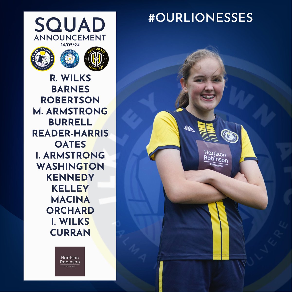 Here’s our squad for tomorrows post season friendly at the MPM Stadium against @NERWFL side @HGTTownWomen It will be a tough, challenging and entertaining game so come on down and support the women’s team! Thanks to our sponsor @hrestateagents #champions #ourlionesses