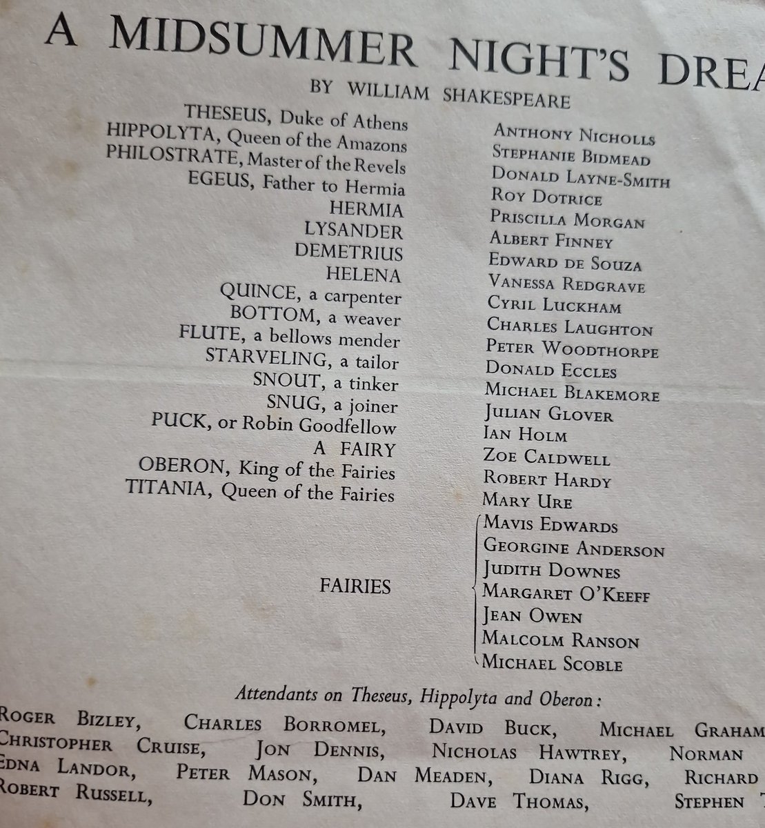 I forgot I bought this last time I was back home in Stratford Upon Avon last year, a programme for a first performance of A Midsummer Night's Dream from 1959. Plenty of famous names such as Ian Holm, Vanessa Redgrave and Diana Rigg. #Shakespeare #stratforduponavon