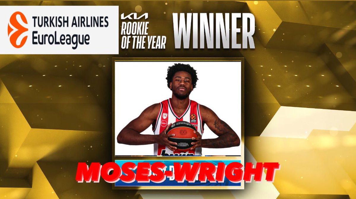 O Moses Wright κέρδισε το βραβείο του Rookie Of The Year στην φετινή Turkish Airlines Euroleague.

Σπουδαίο κατόρθωμα. 

Όλο αυτό μόνο με 84 προπονησεις.

Το μέλλον είναι λαμπρό.

Moses, θερμά συγχαρητήρια. Το ταξίδι συνεχίζεται. 

#EuroLeague 
#paobc #OlympiacosBC
#MosesWright
