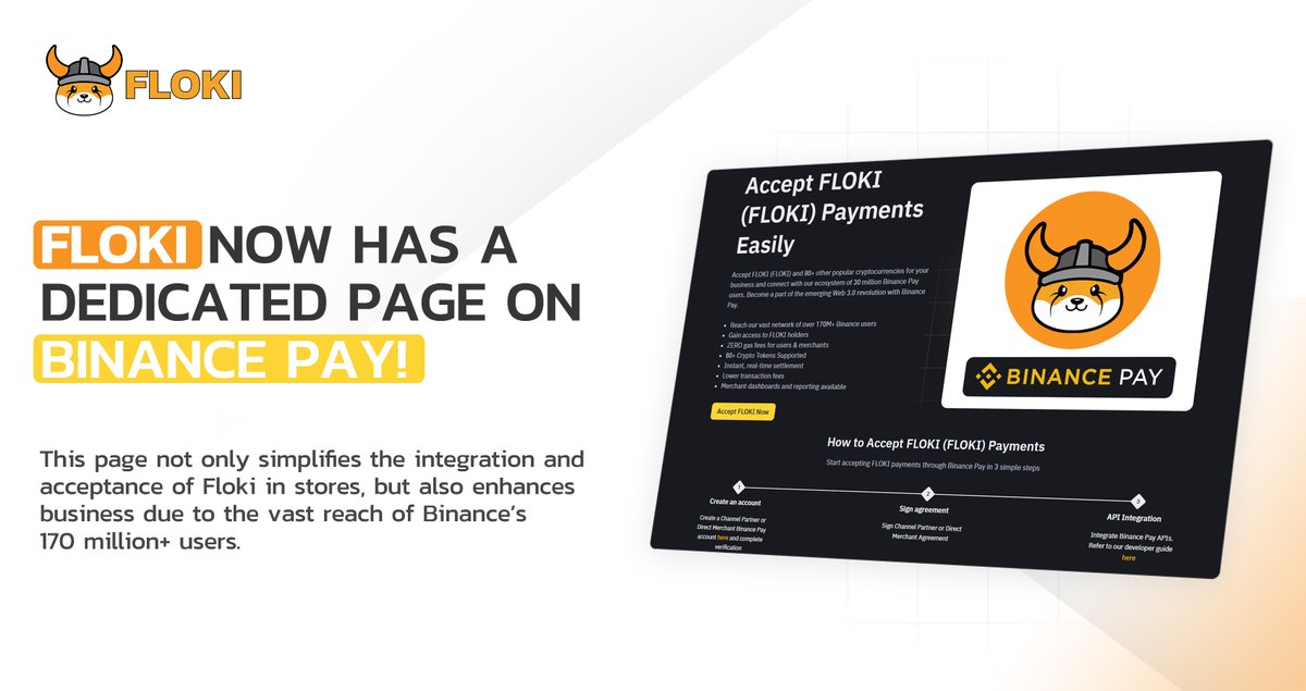 $FLOKI now has a dedicated page on #Binance Pay! 🔥

Exciting news for our merchants and the entire FLOKI community! In partnership with Binance, we've launched a new, dedicated webpage on Binance Pay, exclusively for $FLOKI payments.

This page streamlines the integration and