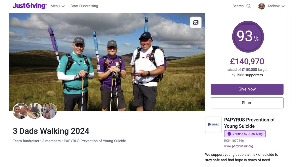 Our Walk of Hope 2024 may be at an end but the cash for @PAPYRUS_Charity continues to come in We are now less than £10k away from our target of £150k If you haven't donated yet please consider making a donation: justgiving.com/team/3dadswalk… Thank you to everyone who supported us